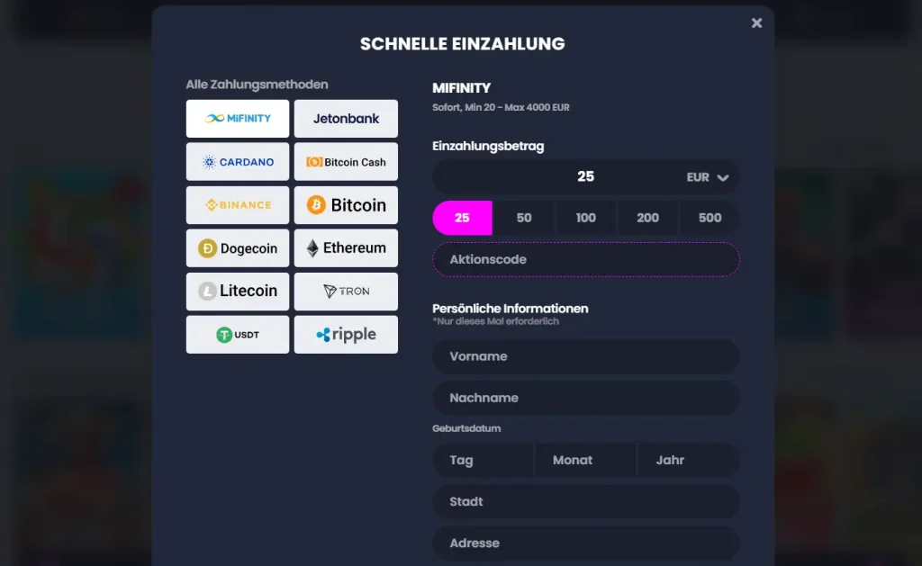 Schnelle Einzahlung